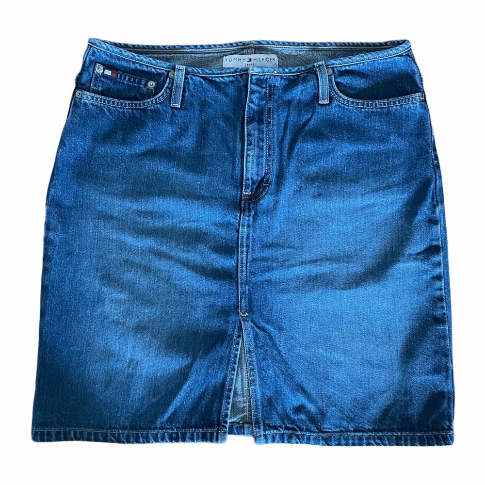 Tommy Hilfiger Vintage 5 Pocket Jean Skirt Size 12 Zip and Eye Hook Closure Y2K
